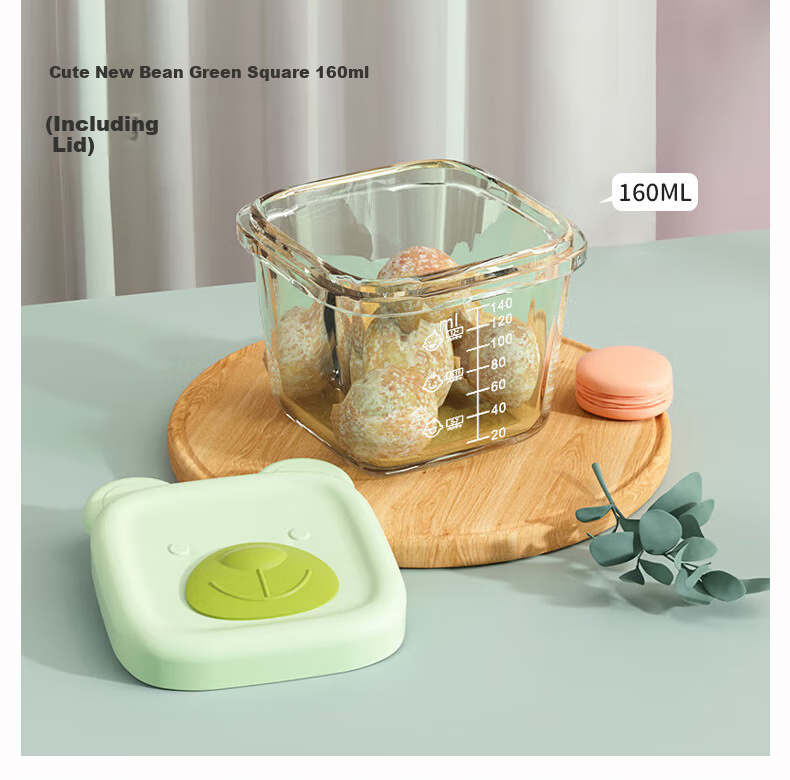 Baoshi Baby Food Storage Containers, Glass Bowls for Infants, Airtight Sealed Molds for Steaming, Cooking, Portioning And Freezing (Square + Round), Set of 2 12