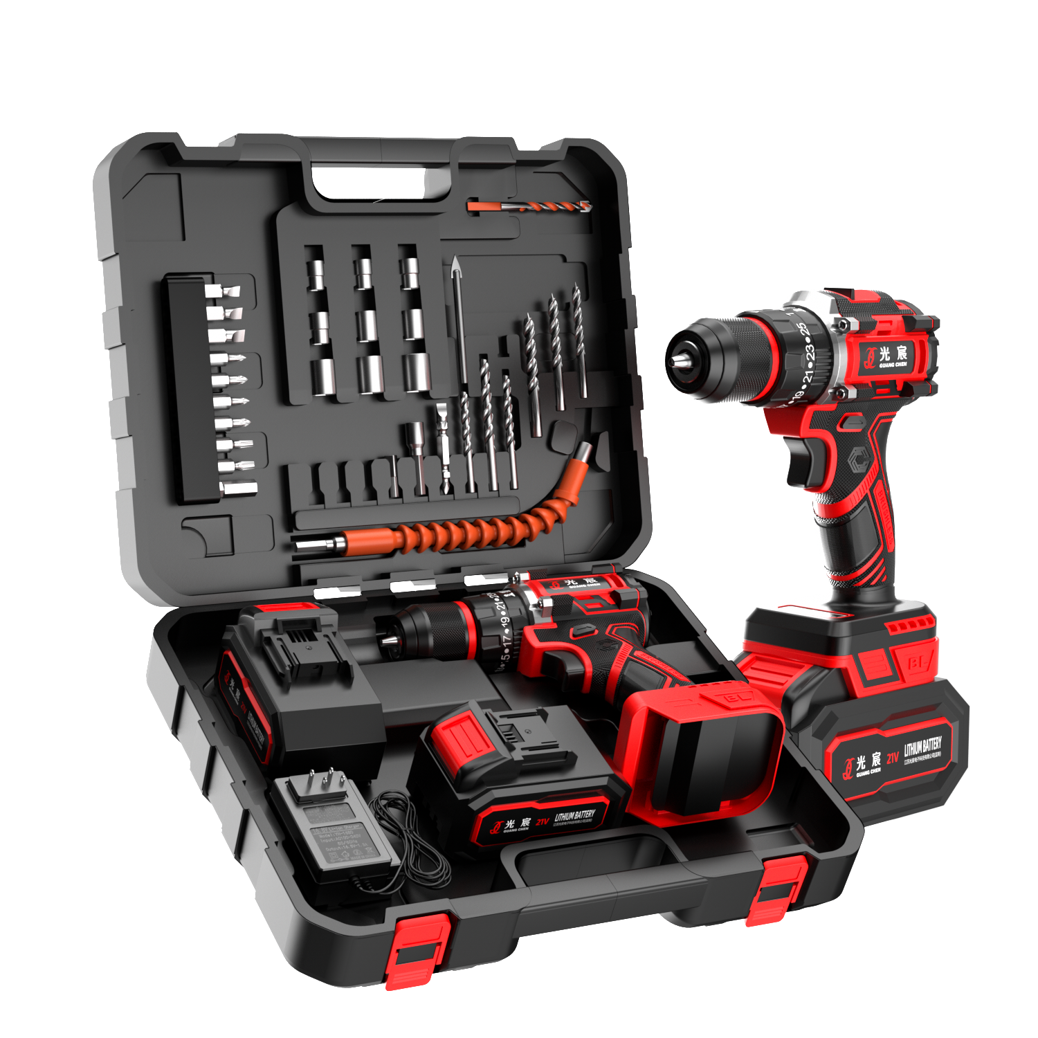 Guangchen Brushless Electric Drill Cordless Screwdriver Wall Drilling Impact Lithium Battery Drill Household Handheld Drill Tool Kit Set