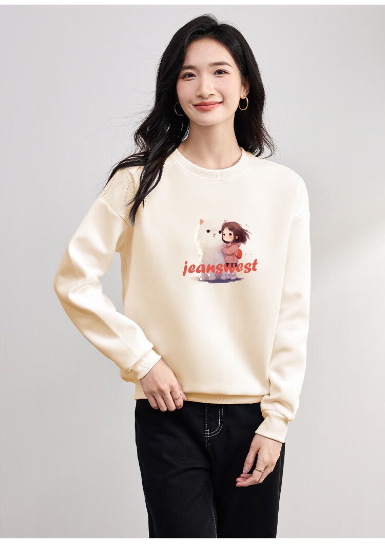 Jeanswest Women's Sweatshirt, Sweet And Cute, Casual Loose Comfortable Versatile Pullover Base Layer Top, Gray Pink, Size L 7