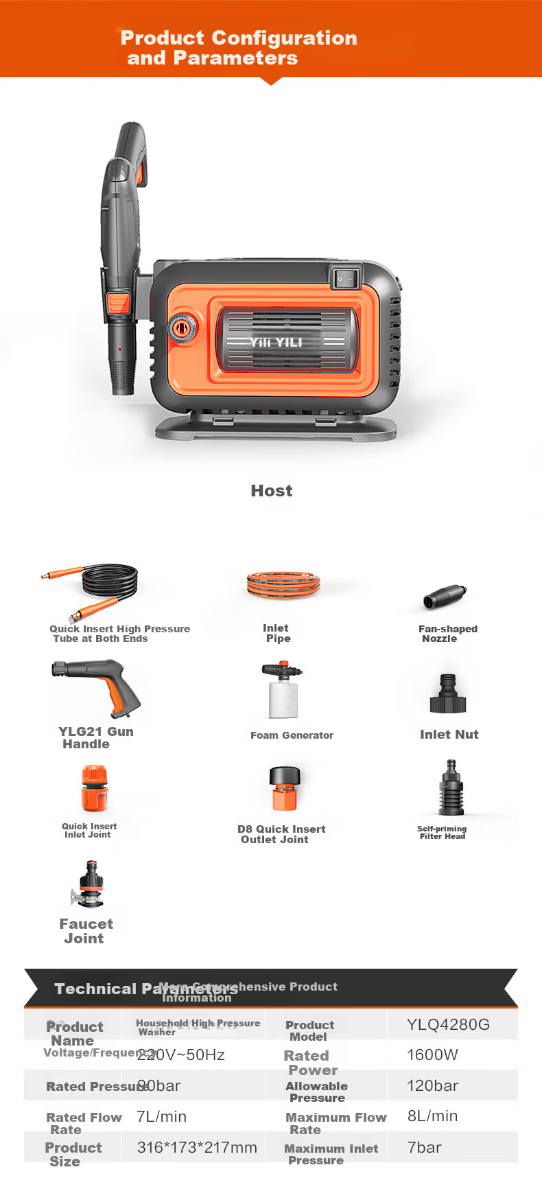 Yili High-Pressure Car Wash Machine, High-Pressure Water Gun for Washing, Car Washing Water Gun with High Pressure, Household Use, 4280G High Power Inductio 15