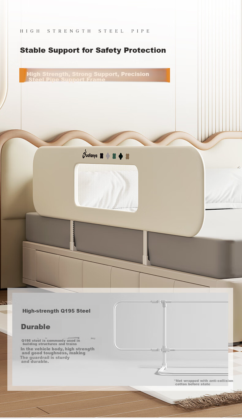 Nuofanya Baby Anti-Fall Guardrail, Crib Bumper, 1.8m Cream White Gold Color [No Barrier], One Side 10