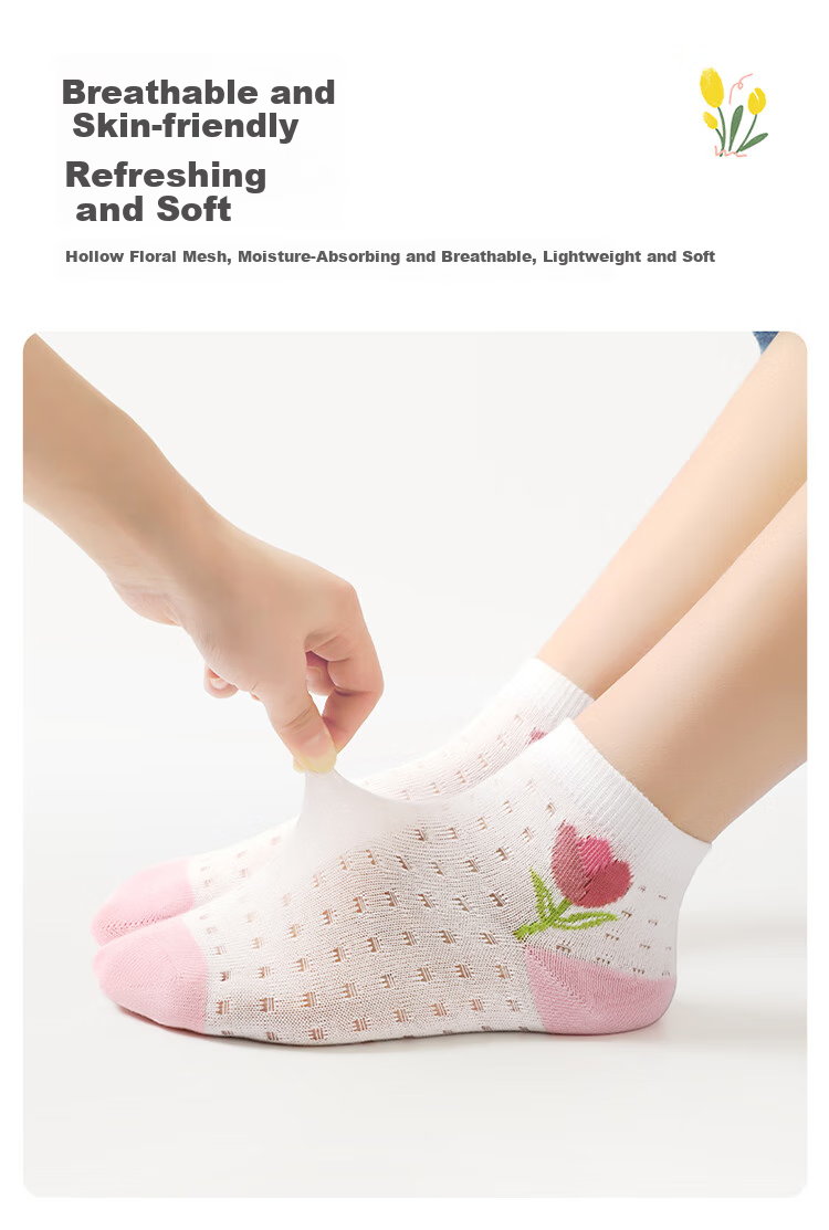 Bingxuemumian Children's Socks, Girls' Summer Thin Mesh Mid-Calf Cotton Socks, Big Kids Baby Shorts, Cute Princess Breathable Socks 2