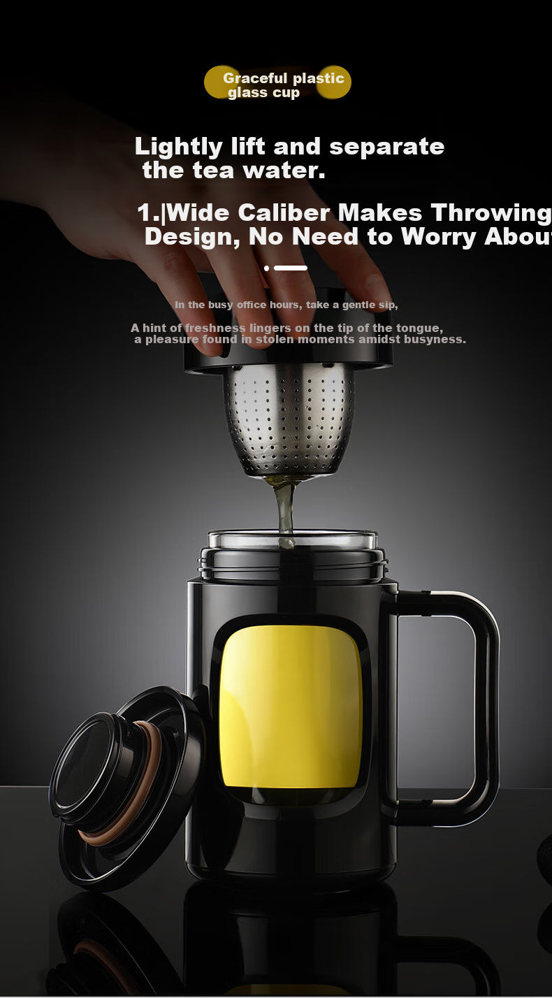 Fuguang High Borosilicate Glass Cup, Business Office Plastic And Glass Cup, Large Capacity Water Bottle, Tea-Water Separation Brewing Cup with Tea Strainer 1