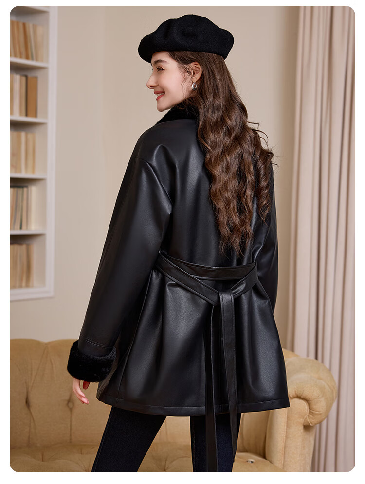 Bailuyu Faux Mink Fur Stand Collar Waist-Cinched Coat 25 Winter New Fashion High-End Mid-Length Women's Overcoat Coffee Color XL 15