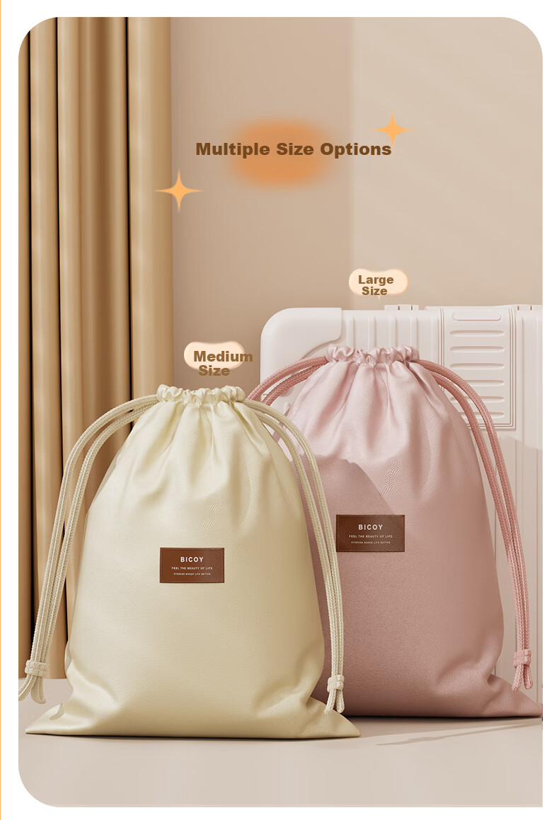 Baicaoyuan Travel Storage Bag with Drawstring, Portable Garment Organizer for Business Trips, Luggage Dust-Proof Large Medium Small Set of 3 15