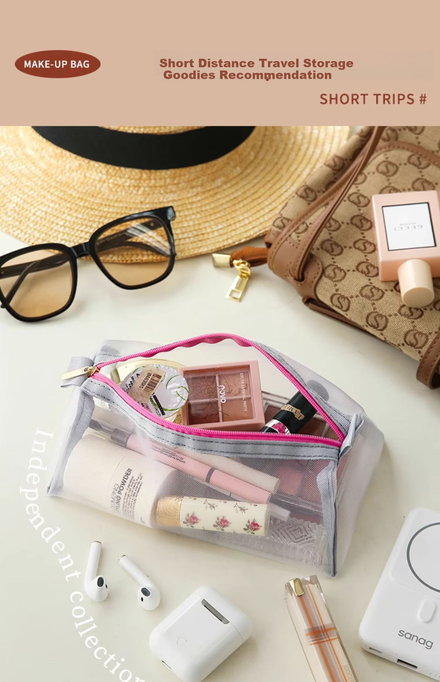 Fanyejia Foldable Travel Makeup Bag for Women, Portable Large Capacity Toiletry Bag, Storage Pouch, Travel Essential, Skincare Four-I 14