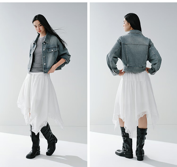Semir Women's Denim Jacket Spring Short Lapel Drop Shoulder Loose Vintage 2026 Workwear Style Coat 109126108005 29