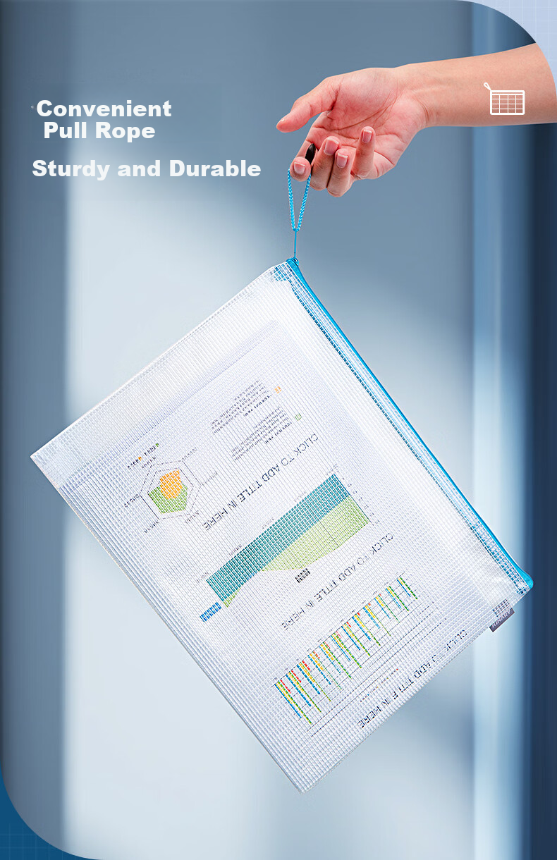 Jindeli 10 A4 Plastic Mesh Transparent Contract Document Bags with Zipper, File Folders, Document Pouches, Student Exam Paper Storage Bags, Handbags, Office Supplies, Stationery, Water Blue FB8030 7