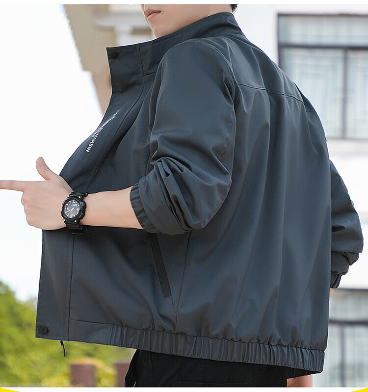 TUCANO Men's Spring Autumn Stand Collar Windproof Solid Color Casual Fashion Versatile Jacket Dark Gray L 20