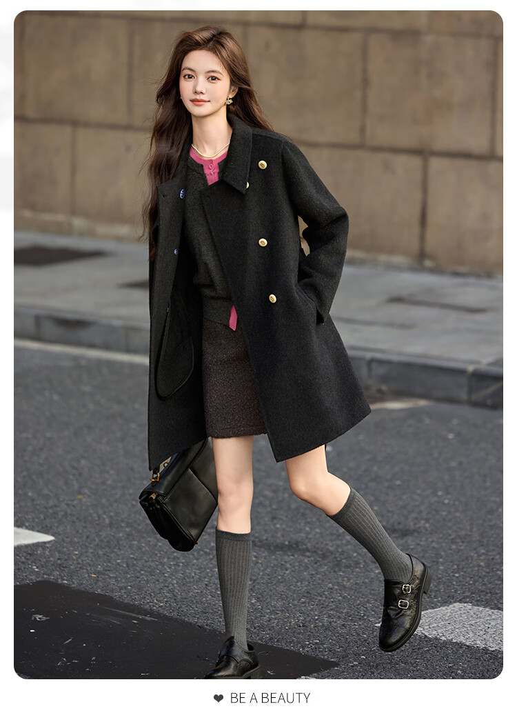 Bailuyu Qianjinfeng Wool Blend Double-Sided Woolen Coat 25 Winter New Year Red Mid-Length Elegant Women's Coat Red M 12