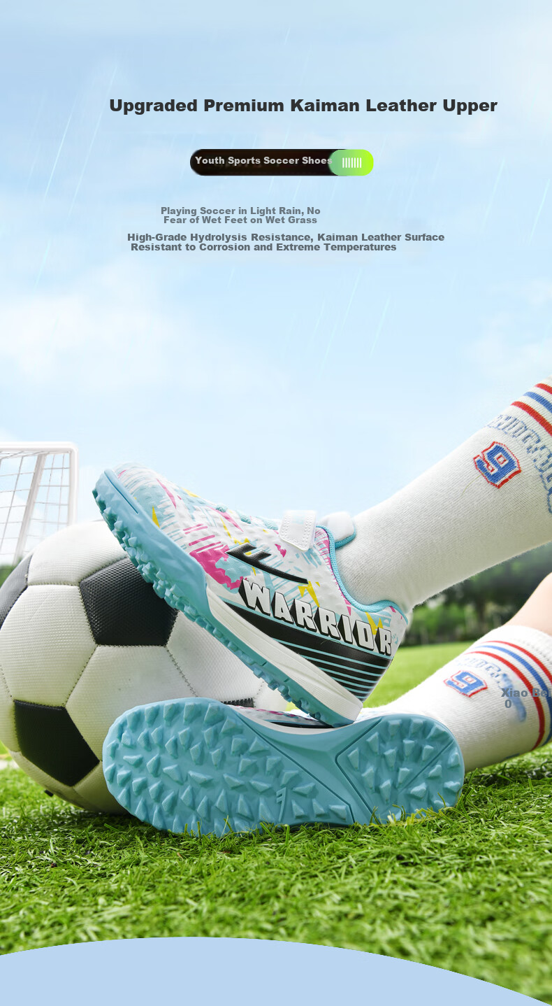 Huili Soccer Cleats with TF Studs, Velcro, No-Tie Design for Men, Women, Children, Students, Campus And Lawn Use, Model 572, Size 29, White And Navy Blue 3