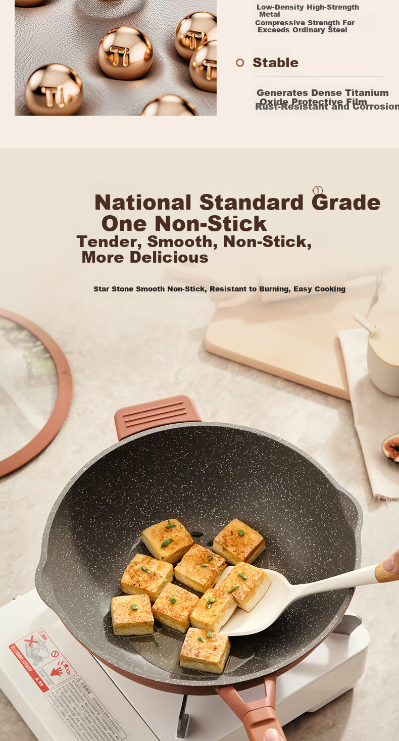 SUPOR Titanium Non-Stick Pan, Lightweight Cast, Wear-Resistant, Antibacterial, Low Smoke When Cooking, Suitable for Induction And Gas Stoves, EC28AKJ01 4