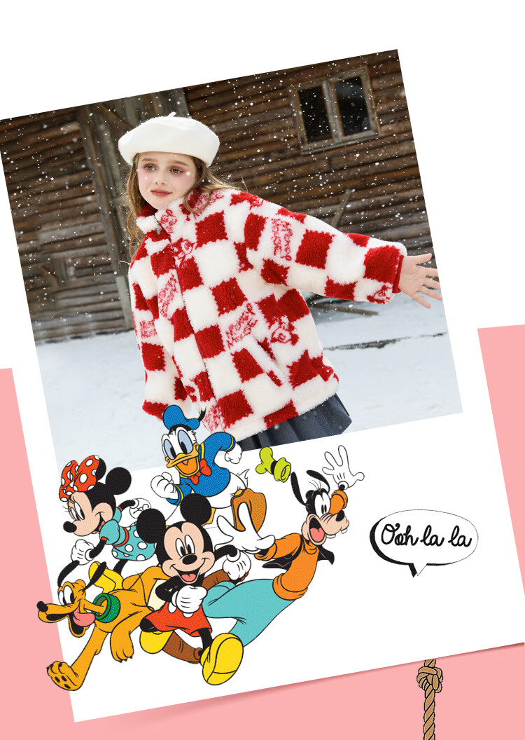 Disney Korean Style Children's Lamb Fleece Jacket 2025 Autumn Winter New Girls Boys Thickened Cotton-Padded Coat for Older Kids 3