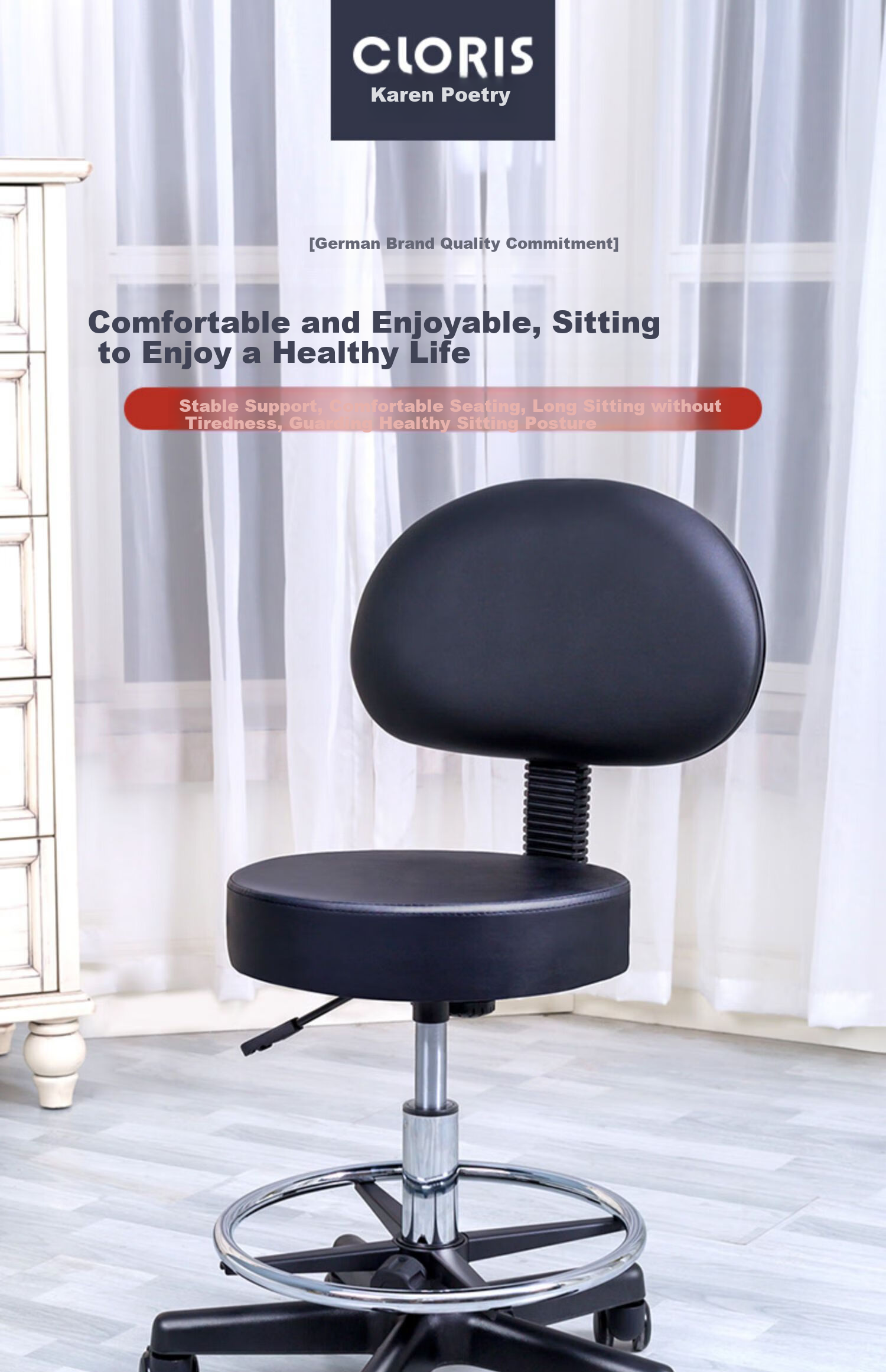 CLORIS Adjustable Swivel Bar Stool with Wheels for Beauty Salon, Kitchen, Laboratory, Home And Pub Use H201 1