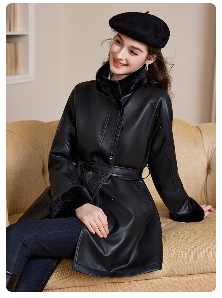 Bailuyu Faux Mink Fur Stand Collar Waist-Cinched Coat 25 Winter New Fashion High-End Mid-Length Women's Overcoat Coffee Color XL 14
