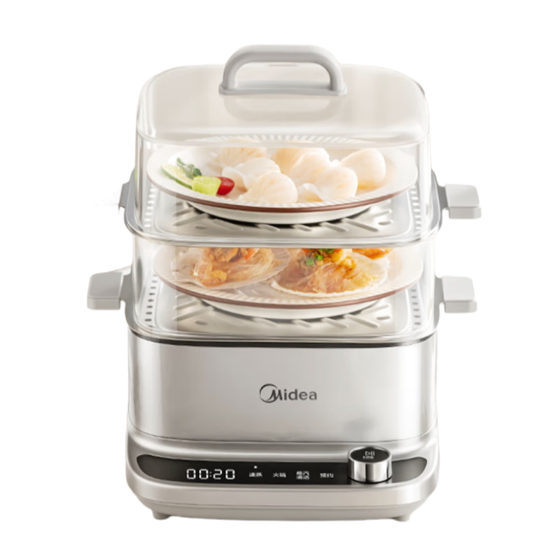 Midea Electric Steamer, Multi-Functional Cooking Pot for Steamed Eggs, Home Electric Cooker, Electric Hot Pot, All-In Steaming, Stewing And Boiling Machine with 3 Layers Large Capacity Stainless Steel Steaming Box MZ-ZGE2323ZD2