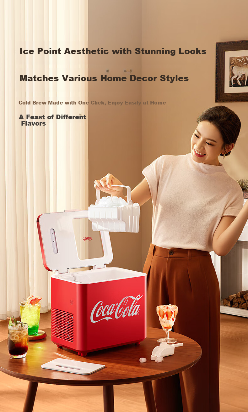 Coca-Cola Ice Maker, Home Small UV Sterilization Ice Maker, Compact Bullet Ice Mini Dorm Ice Maker, Low Power Fully Automatic Portable White 6