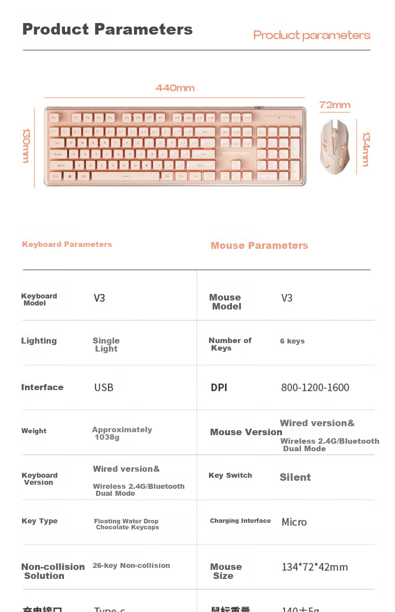 EWEADN V3104 Wireless Keyboard And Mouse Set, Bluetooth Dual-Mode Silent Mechanical Feel High Aesthetic Value Slim Office Membrane Keyboard for Computer Laptop IPad Universal, Milk White Color 22