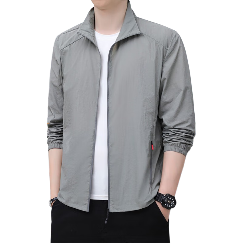 TUCANO Sun Protection Jacket for Men, Summer Ice-Cool Breathable Sports Quick-Dry Stand Collar Jacket Skin Coat Outerwear Menswear, Dark Gray XL