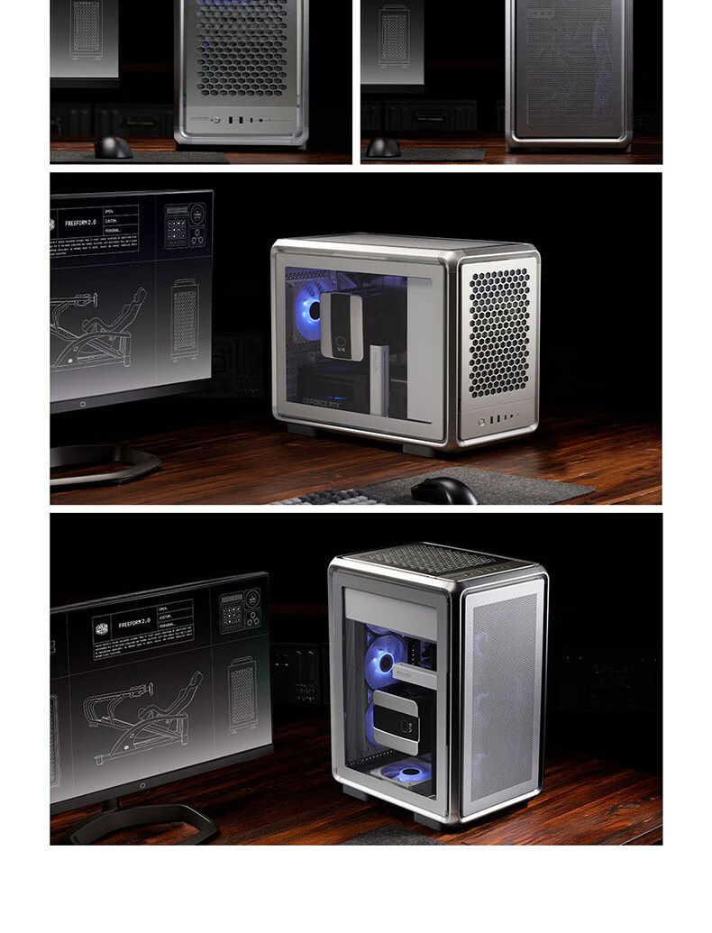 CoolerMaster MF400 Mesh Silver MATX Aluminum Airflow Computer Case Horizontal/Supports 360mm Water Cooling Radiator Magnetic Hinged Cover Pre-installed Fans Backplate Motherboard 1