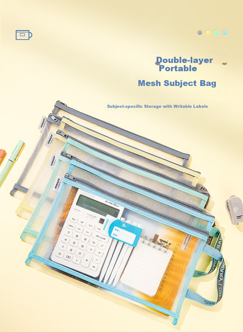 Jindeli 4 A4 Transparent File Folders for Primary And Middle School Students, Subject Classification Pouches with Zipper, Book And Homework Storage Bags, Handheld Pouches for Stationery And Tutoring Supplies FB8779-4 3