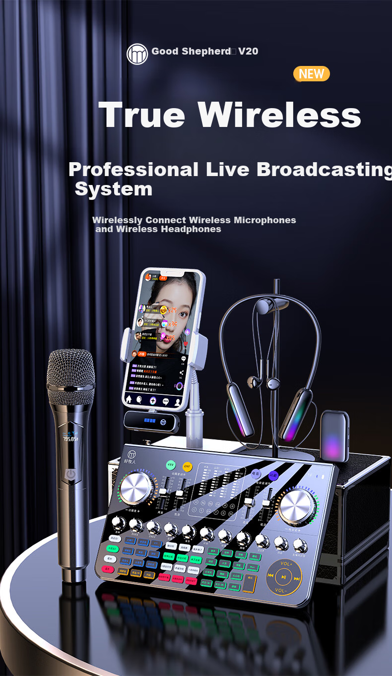Haomuren Sound Card Live Streaming Equipment Complete Set All-In Machine for TikTok Singers, Recording, Mobile Phone-Specific Computer Professional External Mixer with Wireless Microphone for Karaoke 2