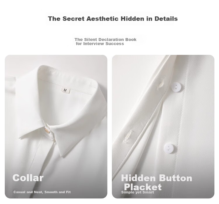 Bodexiaojie White Professional Blouse for Women, Interview Attire, Office Wear, Formal Top, Suit Inner Layer, Workplace Elegant Blouse 13