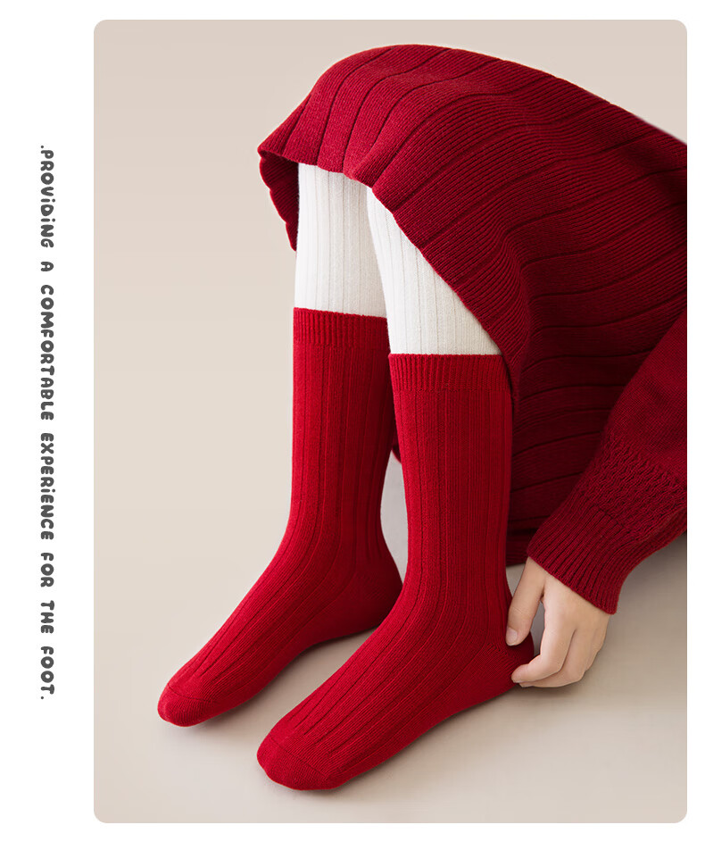 LangSha Children's Red Socks Autumn Winter Boys Girls Combed Cotton Zodiac Year Baby Mid-Calf Socks for Year of the Horse New Year 10
