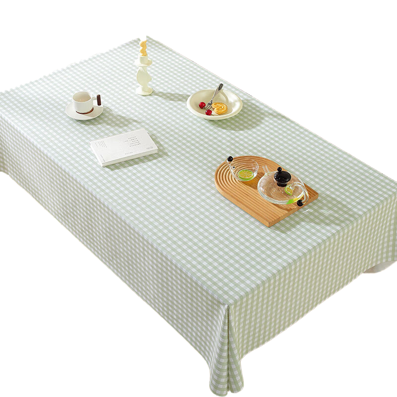 Ali Tablecloth, Waterproof And Oil-Proof, Washable, Heat-Resistant PVC Table Mat, Coffee Table Cover, Rectangular, Green Plaid, 1.2*1.6
