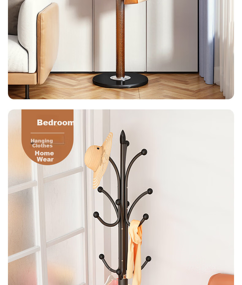 Yijia Coat Rack, Floor-Standing Clothes Hanger, Simple Marble-Style Standing Garment Stand for Home Use, Antique Bronze Color 14