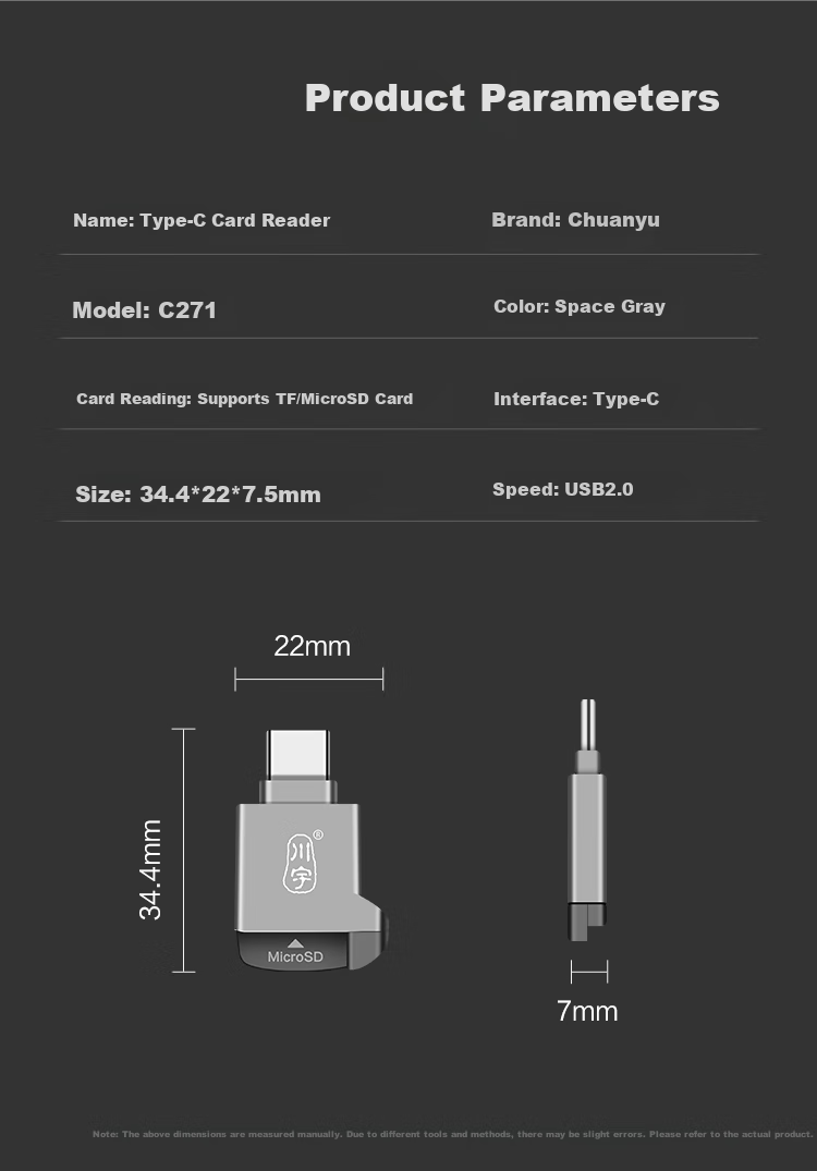 Chuanyu USB-C High-Speed TF Card Reader Type-C, DSLR Camera Storage Card, Dash Cam, Drone Computer, Apple 15 Phone Memory Card Mini Reader 12