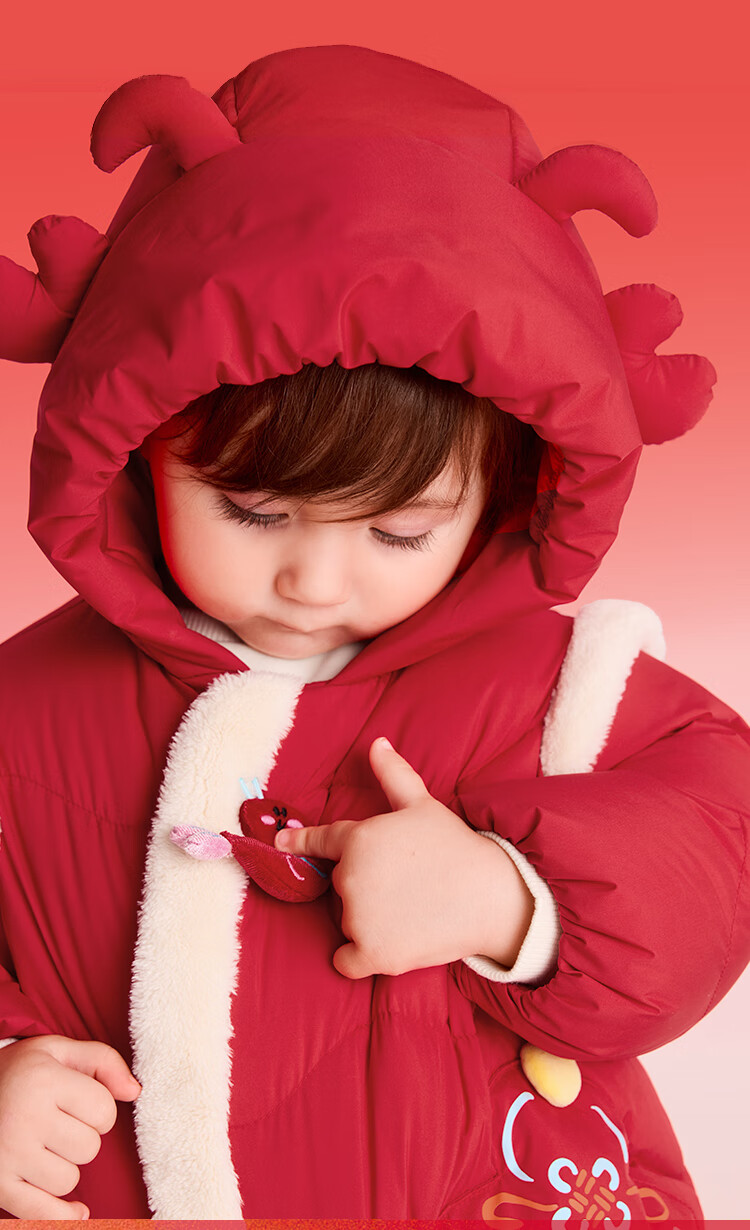 BALABALA Kids Down Jacket Boys Girls 2025 New Spring Festival Red Baby Coat Thickened National Style 1