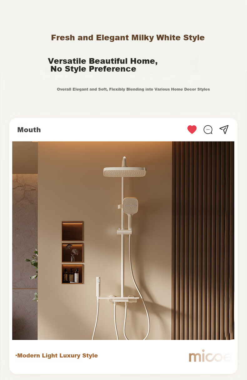 Micoe M3+Pro Thermostatic Shower Set Four Seasons Bathroom High-Pressure Shower Head Milk White 15