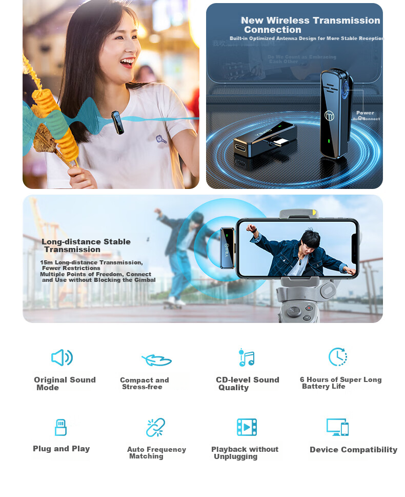 Haomuren Wireless Lavalier Microphone, Live Streaming Receiver, Outdoor Noise Reduction, Video Recording, Audio Interface Equipment for TikTok Influencers, Karaoke Singing, Compatible with Mobile Phones And Computers 3