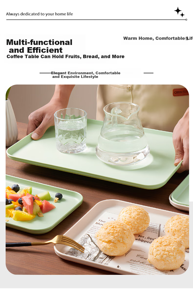 BJ Rectangular Fruit Tray, Tea Tray, Household Fruit Plate, Breakfast Plate, Storage Tray, Living Room Snack Plate, Large Size, Off-White Color 6