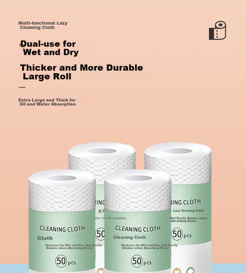 Tinghao Disposable Cleaning Cloths, 200 Sheets Per Roll, 4 Rolls, Thickened Kitchen Dishwashing Cloths, Cleaning Rags, Stain Removal, Absorbent, Wet And Dry Use 1