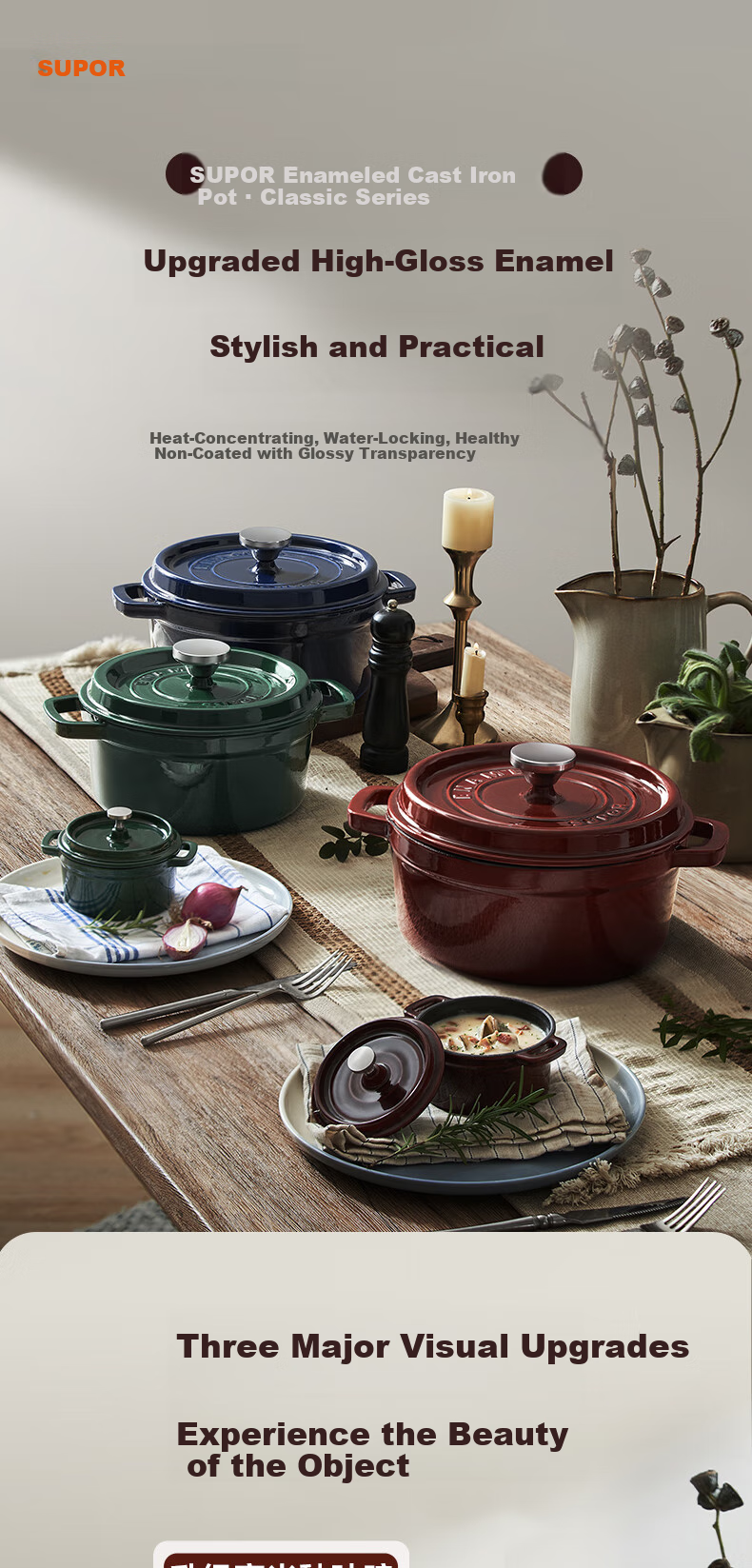 SUPOR Enameled Cast Iron Soup Pot Large Capacity Stew Pot Round Thickened Braising Cookware ET24MF01-R 1