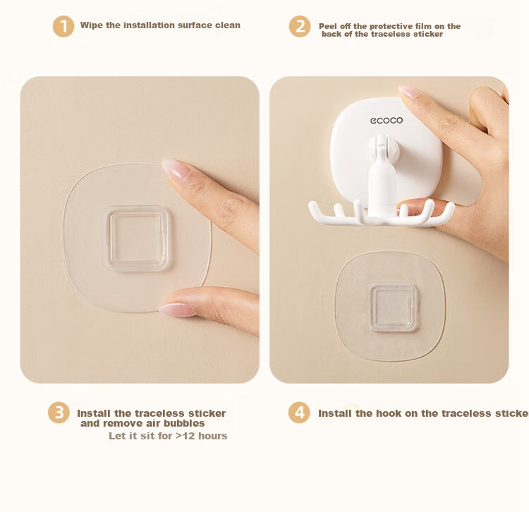 Ecoco Hook with Strong Adhesive, Hexagonal Rotating Design, No Drilling Required, Traceless Bathroom Kitchen Storage Hanger, Door-Back Hook 24