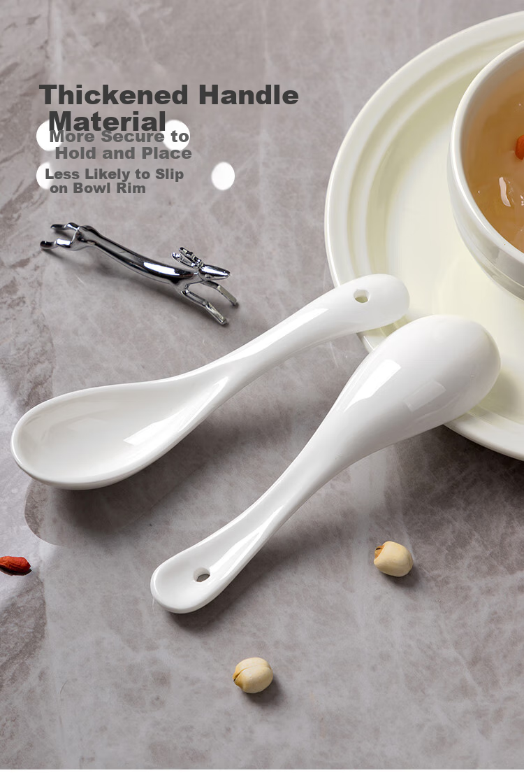 Banwushenghuo Ceramic Large Spoon, Household Long-Handled Soup Ladle, Porridge Scoop, Large Soup Spoon, High-Quality Serving Spoon, Porridge Mixing Spoon, Dining Spoo 7