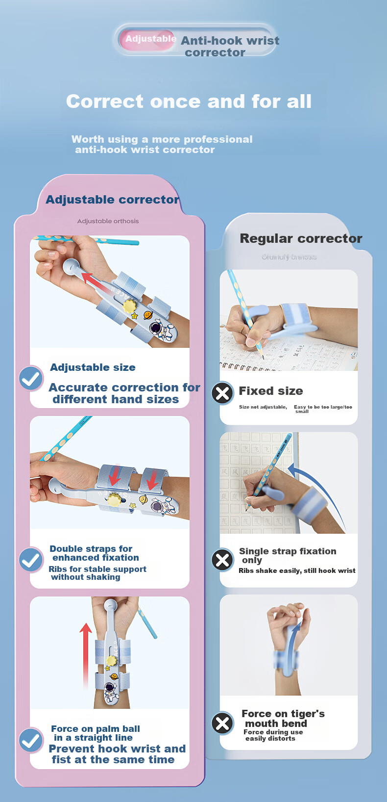 Wusheng Adjustable Anti-Wrist Hook Pen Grip Corrector for Kindergarten Beginners, Writing Posture Correction, Children's Handwriting Practice, Anti-Inward Hook Wrist Fixation for Elementary School Students, Pencil Grip Training, Pink 2