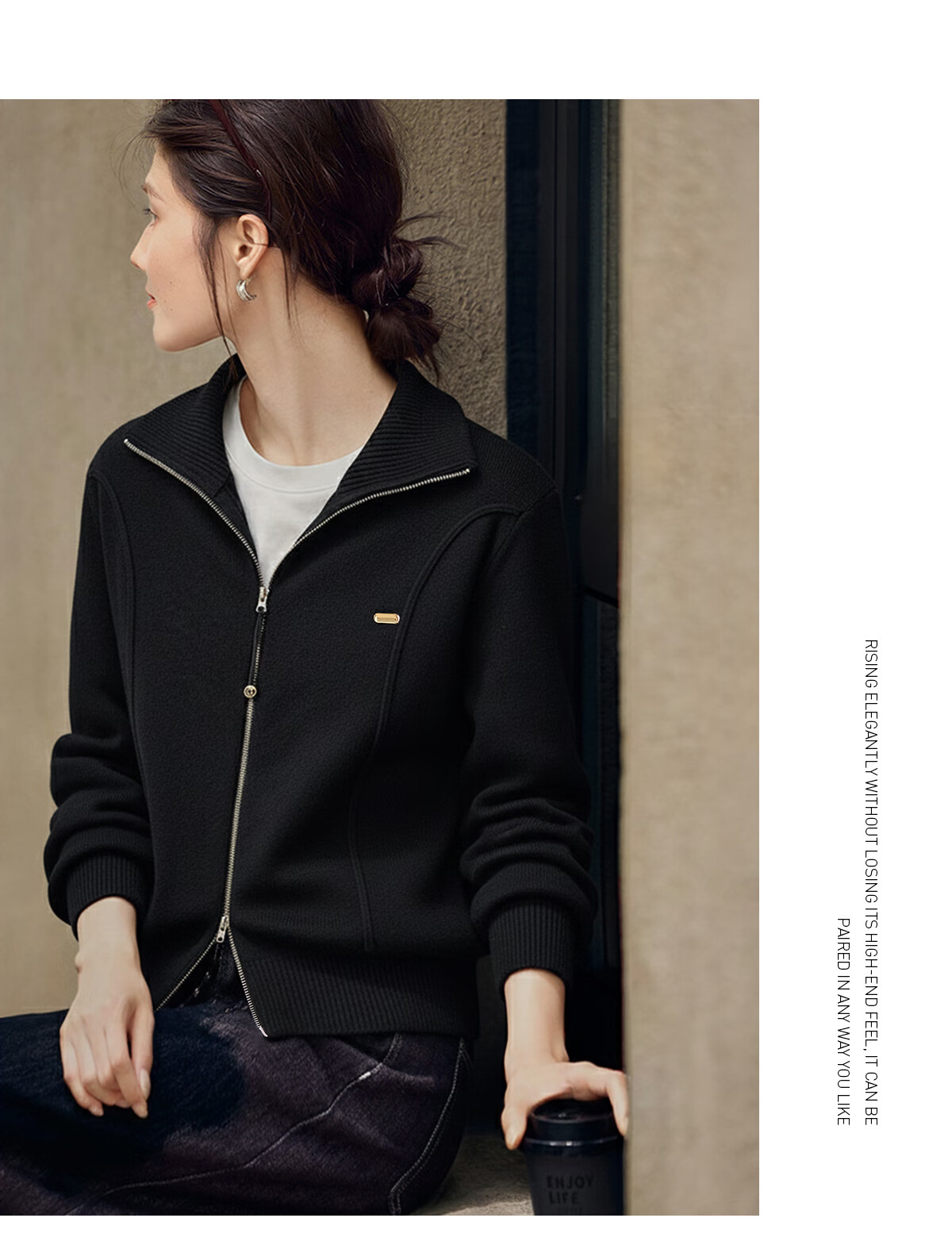 She Enjoy Women's Knitted Cardigan Stand Collar Zipper Sweater Jacket Casual Versatile Knit Outerwear T53Z092 3