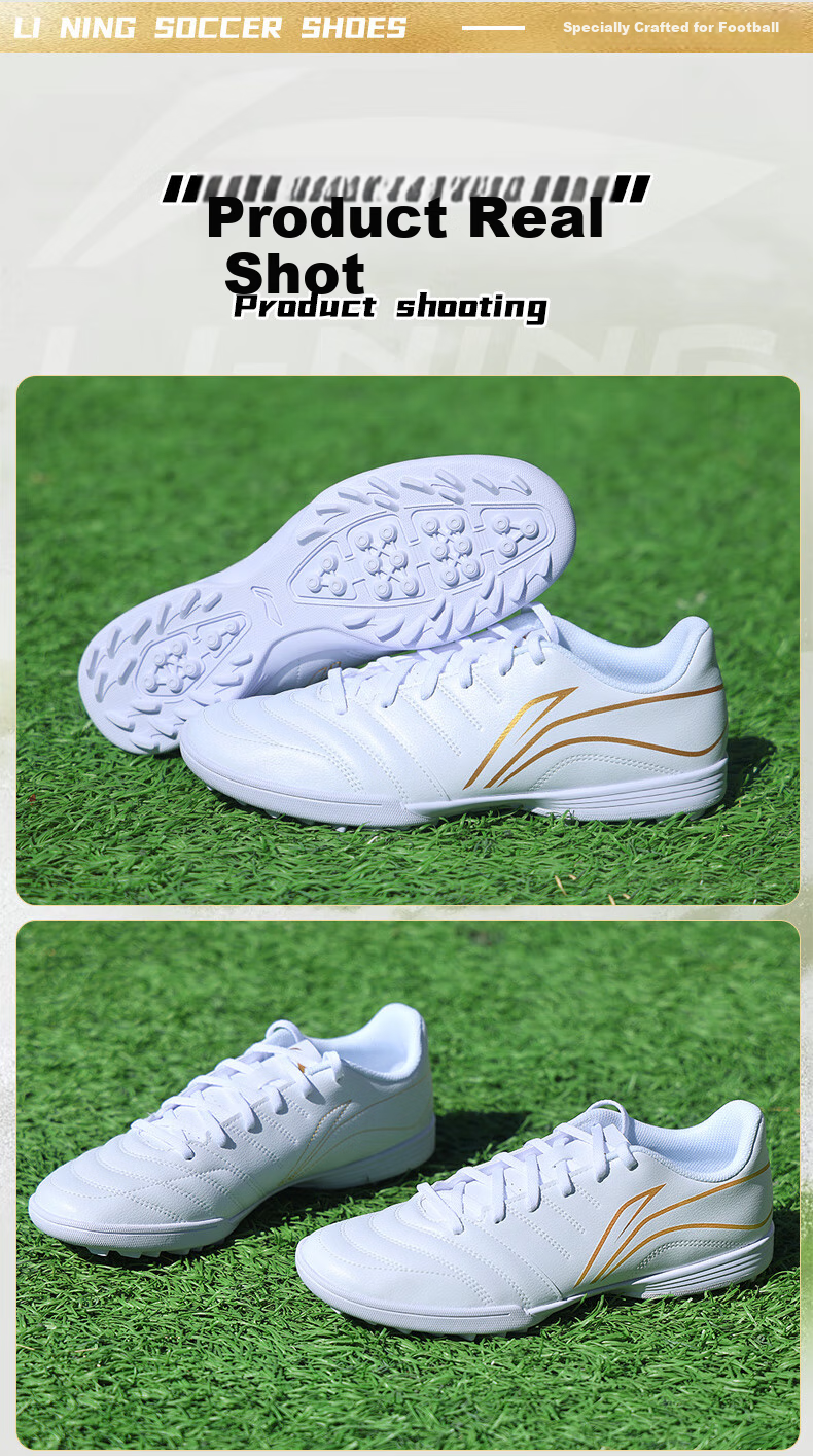 Li-Ning Soccer Shoes for Adults, Men's Cleats, Big Kids And Teenagers, Professional Competition Training Shoes, Non-Slip Breathable Studs, White, Size 44 16