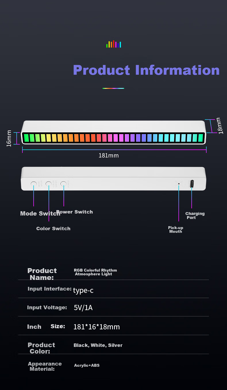 Dijialun Car Interior Ambient Light RGB Sound-Picking Car Audio-Controlled Music Rhythm Light Computer Desktop Decoration, White 15
