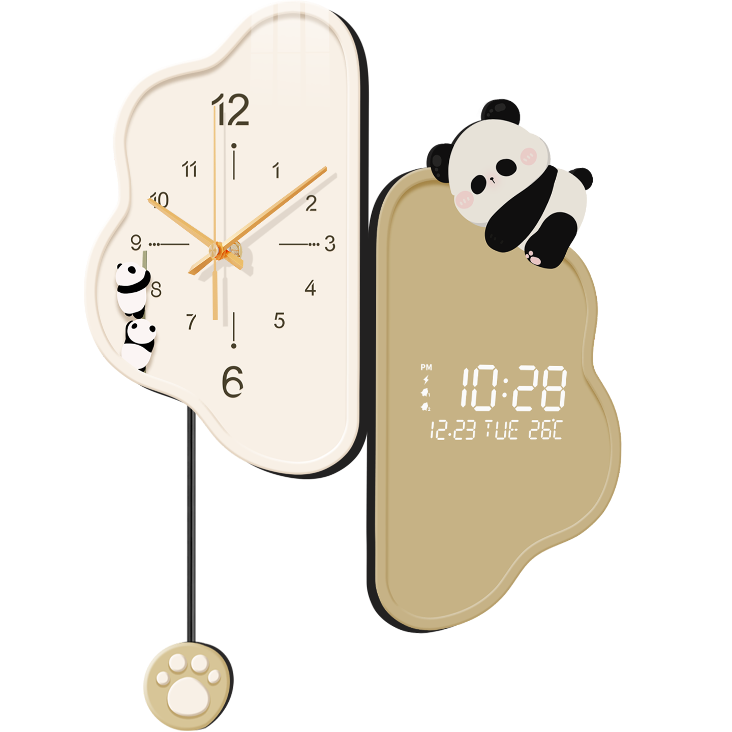 JIJUANJI Corner Wall Clock, Panda Living Room Corner Double-Sided Electronic Clock with Painting, 2025 New Creative Cloud-Shaped Home Wall Clock