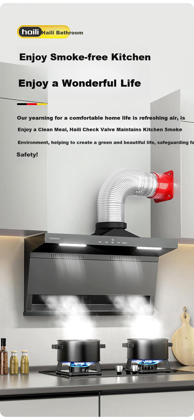 Haili Range Hood Check Valve, Kitchen Duct-Specific Non-Return Valve, One-Way Valve, Smoke Stopper, Backflow Prevention Valve, Fireproof Universal Y08 7