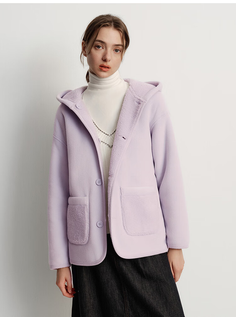 Semir Women's Winter Mid-Length Reversible Faux Lamb Wool Fleece Jacket 2025 Solid Color 109725108003 3