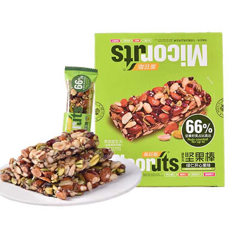 美荻斯益生元每日坚果能量棒儿童代餐休闲零食开心果坚果棒360g(12条）