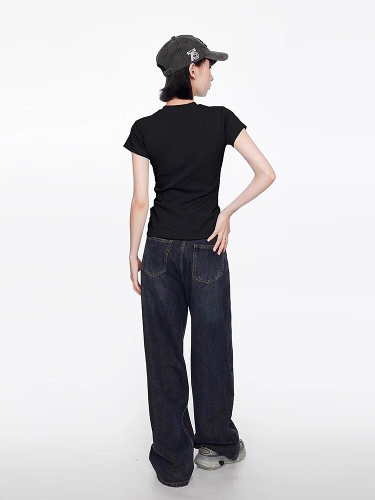 TUCANO Women's Short Sleeve T-Shirt 2025 New Summer Round Neck Solid Cotton Slim Fit Top Black S 5
