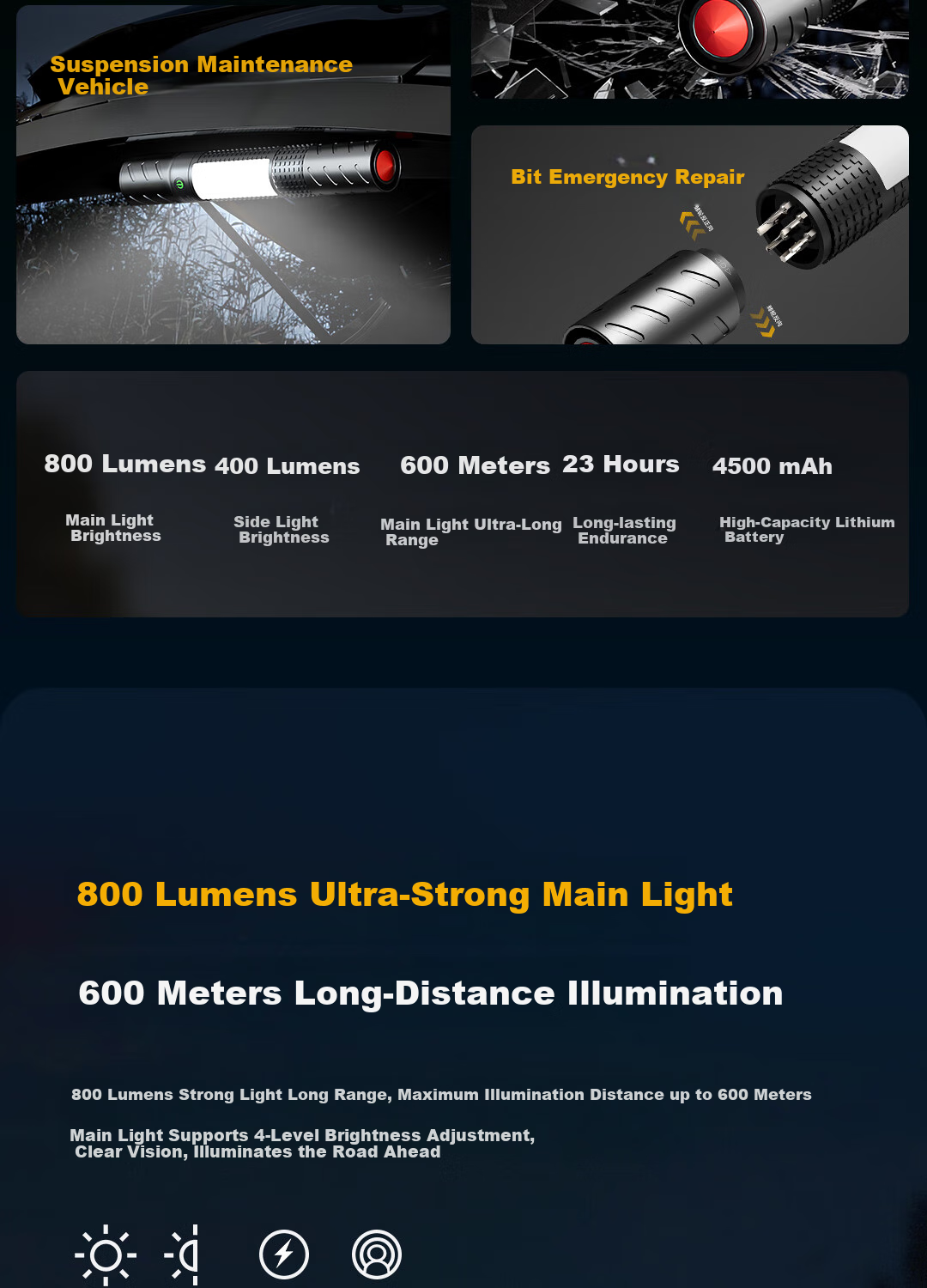 Deli Multi-Functional Window Breaker Flashlight, Long-Lasting Portable Outdoor Car Emergency Camping Lighting, Bulk Head for Home Repair 3