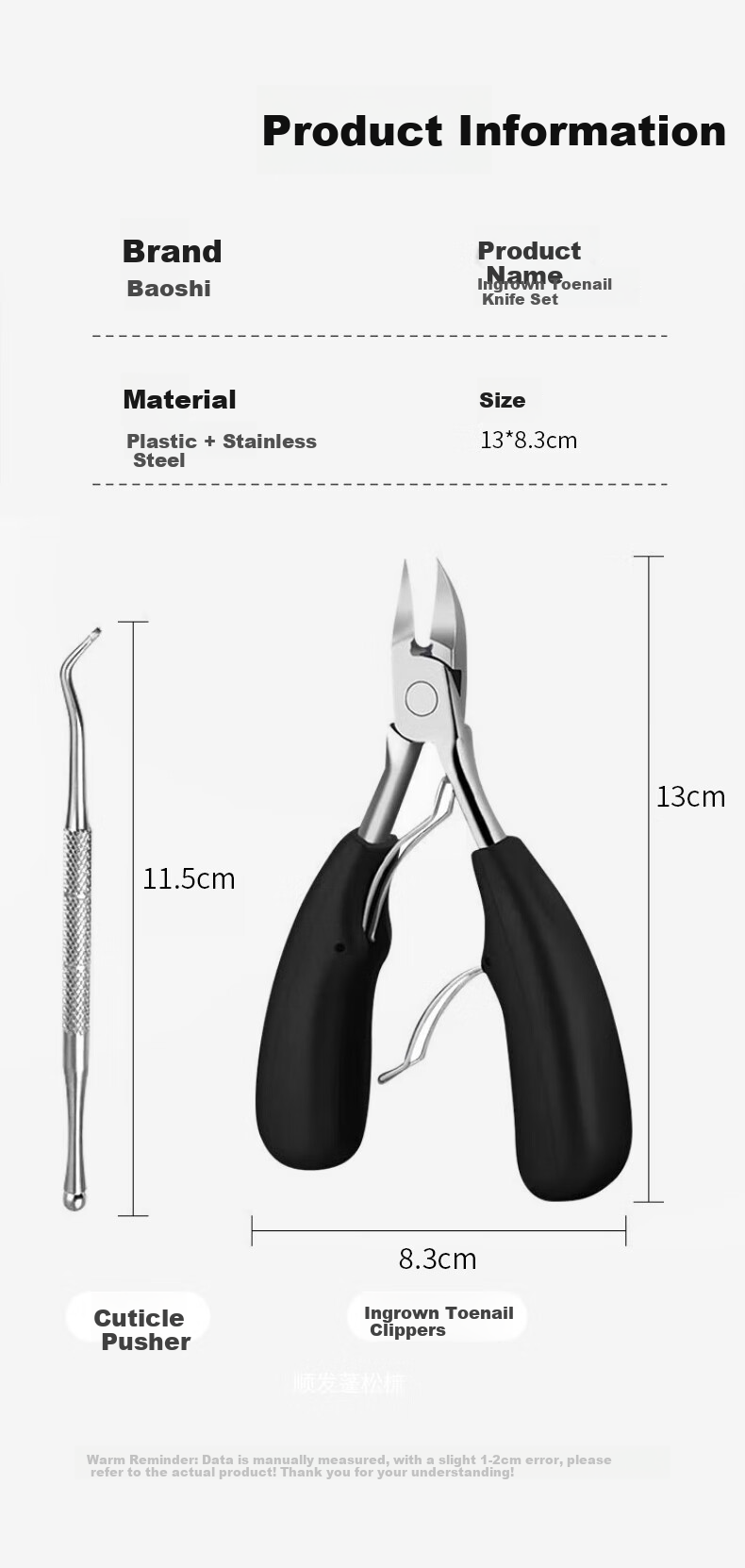 Baoshi Ingrown Toenail Specialized Nail Clipper, Eagle Beak Nail Nipper, Pedicure Knife Set, Stainless Steel Nail File 9